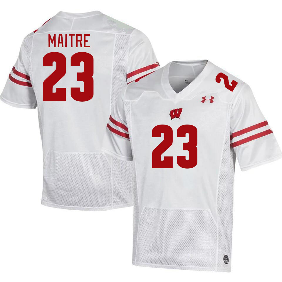 Men #23 Jason Maitre Winsconsin Badgers College Football Jerseys Stitched Sale-White - Click Image to Close